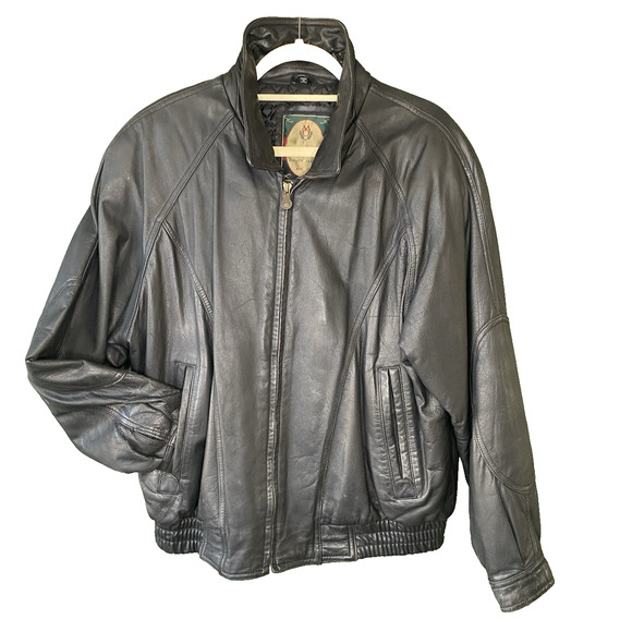 VINTAGE Members Only Jacket Mens Large Black Leather Full Zip Bomber Grunge 80s - Picture 10 of 10